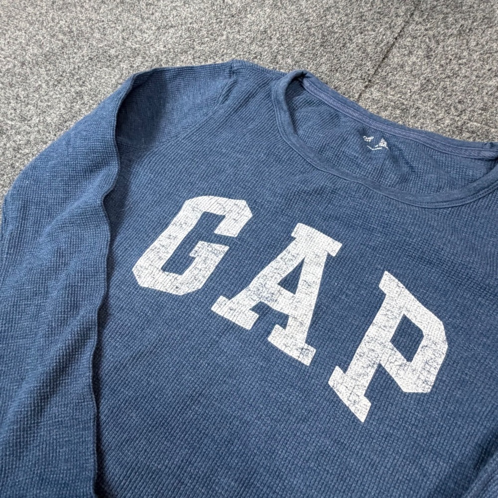 VTG Y2K Gap Women's Size M Medium Blue Knit Thermal Long Sleeve Pullover Shirt‎
